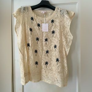 Lauren Conrad (from Kohl’s) lace top with green palm tree embroidery